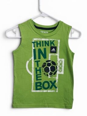 Adidas Boys Go-To Tee Tank Top Green Soccer "Think In The Box" Graphic Size 6